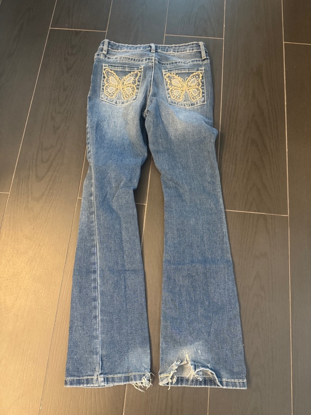 Rue21 Blue Denim Flare Jeans with Embroidered Butterfly Pockets